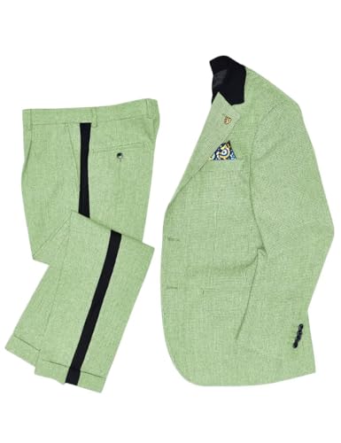 Men's Houndstooth Blazer Pants Suit Set Contrast Collar 2 Piece Slim Fit Fall Spring Business Casual