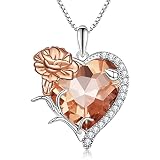 VOROCO Love Heart Necklace for Women & Girls 925 Sterling Silver Birth Flower Necklace with January