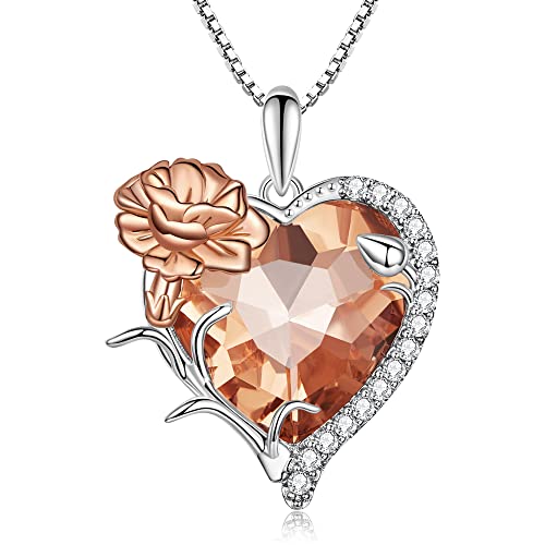 Voroco Love Heart Necklace For Women & Girls 925 Sterling Silver Birth Flower Necklace With January Birthstone Crystal Birthday Christmas Valentine’s Day Jewelry Gift For Women Wife Girlfriend Her #TOP18