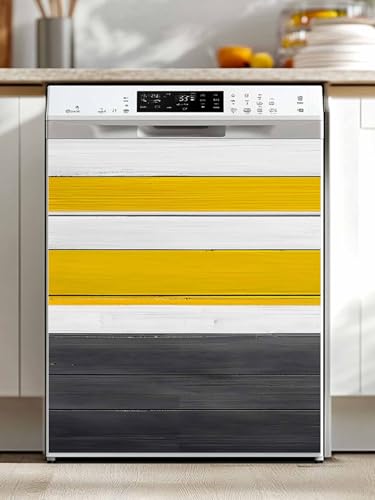 Black Yellow Wooden Dishwasher Magnet Cover, White Hardwood Plank Board