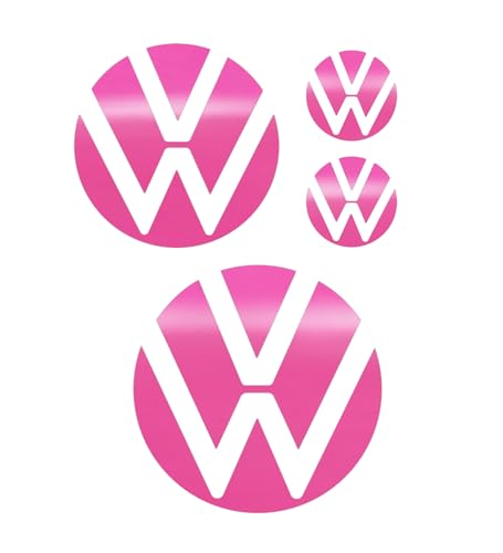 Image of IPG Decal Made for VW 2021 Passat Polo Tiguan Golf Rear /Front Emblem Logo Decals Stickers Set (4 Units) (Gloss Pink)