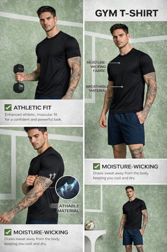 Image of Kvetoo Mens Dry Fit Gym T Shirt Quick Dry Sweat Proof Breathable Workout Tee Muscle Fit Athletic Sports T Shirt for Gym Running Training