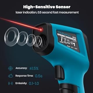 Tilswall Termometro Infrarossi Professionale (-50°C~800°C) con Sonda per Carne e Display LCD a Colori - Per Cucina/Forno/Frigori/Industriale(Non per Umani)