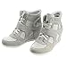 rismart Women's Wedge Casual Hook Loop Fabric Suede Leather Fashion Sneakers 8522 (Grey&White, 8.5)