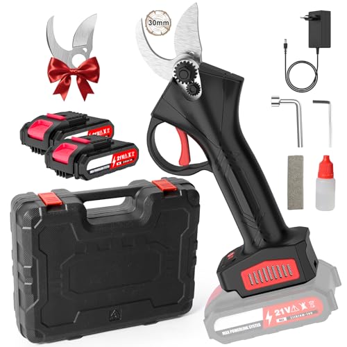 Secateur Electrique sans Fil,30mm Sécateur électrique,21V,2 * 2.0Ah Batteries,Moteur sans Balais,1*Lame de Rechange,0,9 kg Corps Léger, Idéal pour Tailler...