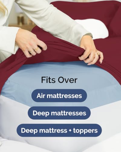 Image of CGK Linens 2 Pack Extra Deep Twin XL Fitted Sheets - Burgundy