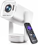 Aurzen D1R projecteur mini Roku TV avec alimentation USB-C, Roku intégré et applications officielles, design portable et support flexible, natif 1080P, audio Dolby, projecteur intelligent pour la maison et l'extérieur, Blanc