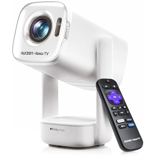Aurzen Roku TV D1R air USB-C Powered Smart Portable Outdoor Projector White