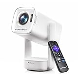 Aurzen Roku Tv Usb-C Powered Smart Projector With Wifi And Bluetooth, D1R Air Roku Built-In, Portable Design, Native 1080P, Doiby Audio, Mini Projector For Home/Outdoor Movies, White
