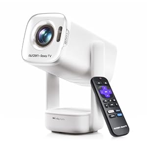 Aurzen Roku TV USB-C Powered Smart Portable Projector with Wifi and Bluetoo...