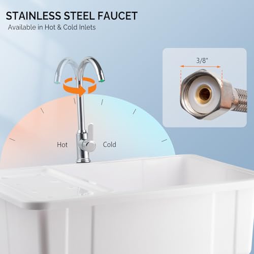 Image of VINGLI 20-Gallon Utility Sink Laundry Tub for Washing Room, Freestanding Utility Sink with Stainless Steel Faucet, 22 inchD x 32 inchW x 36 inchH White