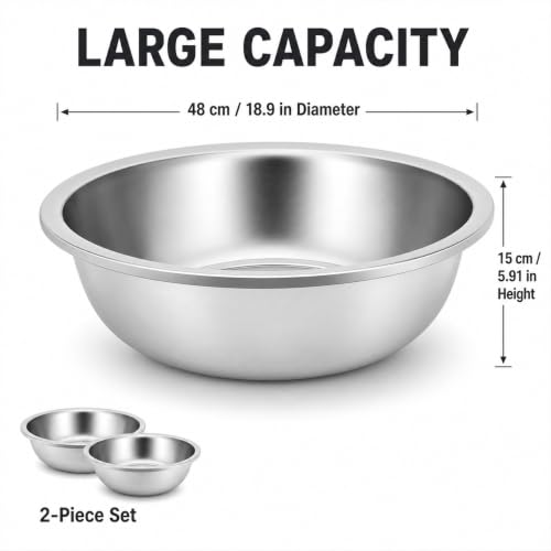 Set de 2 tazones grandes de acero inoxidable 18.9 pulg miniatura 7