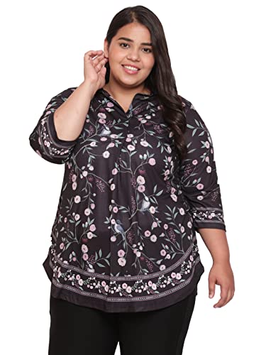 Image of AMYDUS Plus Size Women Printed Top | Centre Pleat for Tummy Flaws | Cloud Soft Fabric | Collared Neck | High-Low Hem | Complete Hip Coverage | Plus Size Tops for Women | L to 9XL