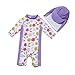 BONVERANO Costume Intero Neonata/Tutina Protezione UV UPF 50+ con Cappuccio (Fiori Viola, 18-24Mesi)