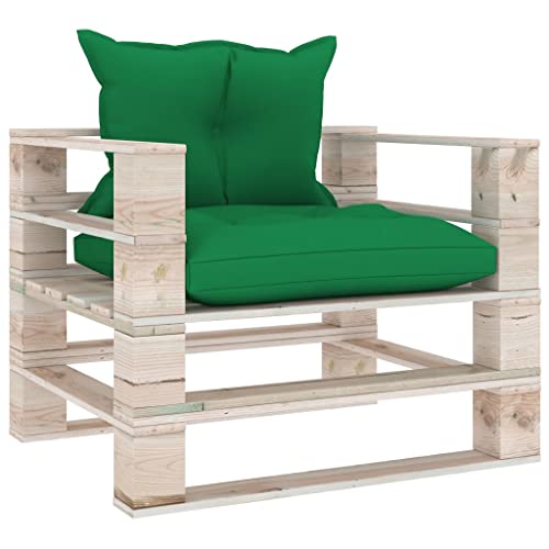 CKioict Sofá de jardín Conjunto de Muebles Salón de jardín Sofá de palets de jardín con Cojines Verdes Madera de pinoAdecuado para Jardines, césped, terrazas