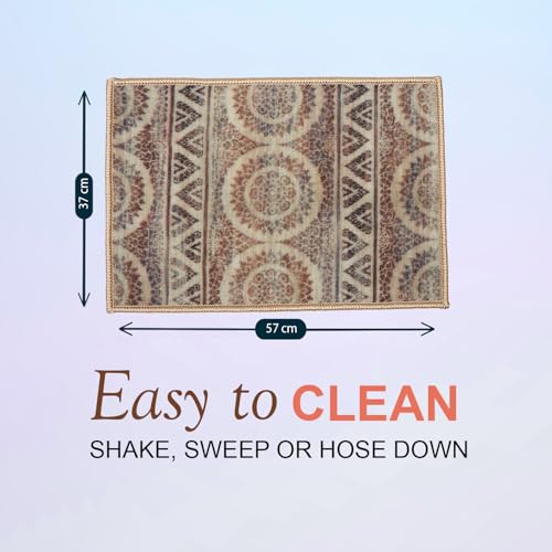 Image of HUES & SHADES Coir Door Mat for Outdoor Entrance - [37 x 57 cm] | Natural Coconut Fiber Brush Mat for Shoes Cleaning, Heavy Duty Non-Slip Doormat for Front Porch, Patio, Entryway (Retro Burst)