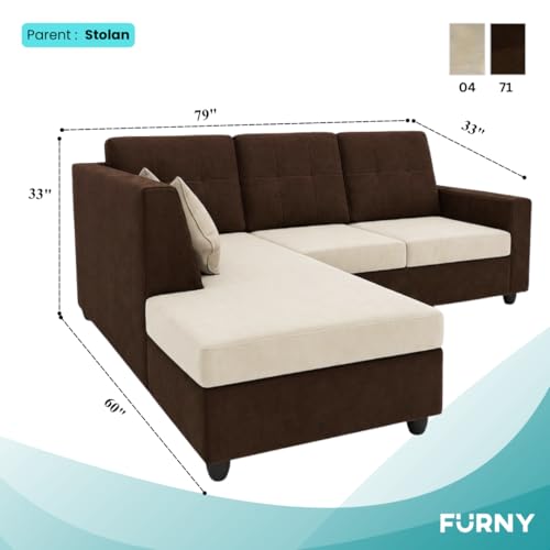 Image of FURNY Nathan 4 Seater L Shape Sofa Set LHS (Dark Brown-Cream) | Suede Velvet Finish | Durable Comfort Sofa for Modern Living Room & Office Spaces