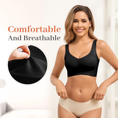 Fittingirls Plus Size Push Up Supportive Wireless Bras Comfort Soft No Underwire Seamless Full Coverage Comfort Bra for Women Black — view 3