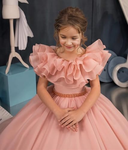 Flower Girl Dresses for Wedding Ruffles Pageant Dress Tulle Ball Gown with Beads Belt3