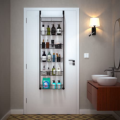 Ottolives 6-Tier Over The Door Pantry Organizer Rack, Over The Door Organizer With 6 Full Baskets, Heavy-Duty Metal Hanging Over The Door Storage Spice Rack, Bathroom Over Door Organizer -Black #TOP5