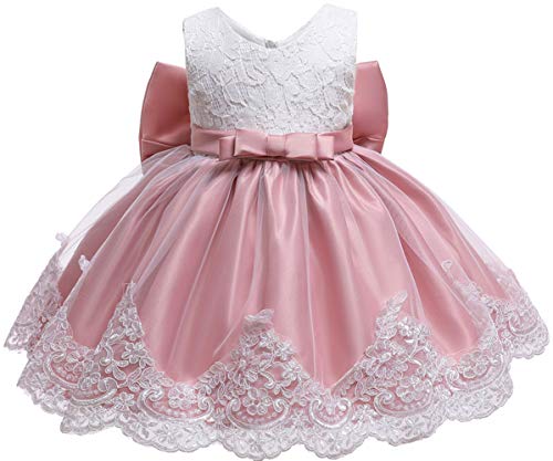 Jup'elle Baby Girls Party Dresses Birthday Wedding Little Flower Girl Formal Dress Bowknot Baptism Tutu Pink Dress For Babies 12 Months #TOP2