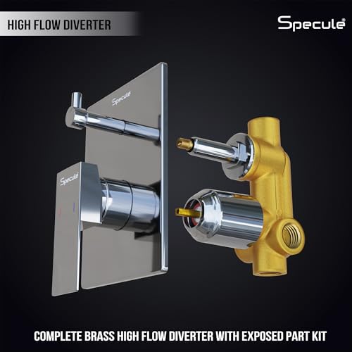 Image of Brass, Concealed Body High Flow Diverter | With Exposed Part Kit | Bathroom Shower System | Bathroom Mixer | Diverter set for Bathroom | Chrome Finish (Cubix)