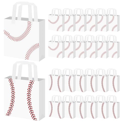 24 Pack Baseball Snack Bags Baseball Party Favor Bags Non-Woven with Handles - Baseball Goodie Bags for Kids Team Snacks Boys Birthday Party Decorations Sports Themed Paper Gift Sacks for End of Season Treats Coach