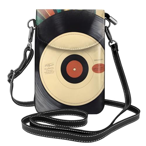 YYHHAOFA Teléfono móvil para mujer con diseño de disco de vinilo vintage con prepucio de cuero, cubierta cruzada, correa de hombro ajustable pequeña