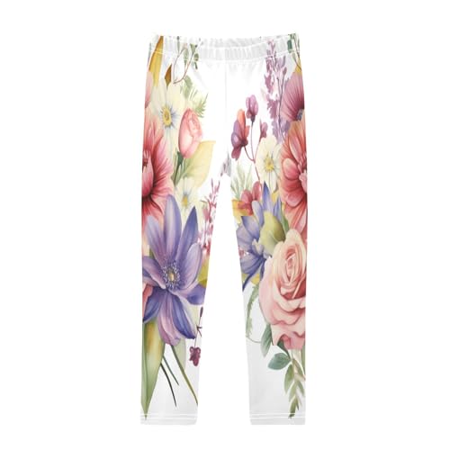 Bolaz Toddler Girls Leggings Printed Yoga Pants Leggings Purple Pink Rose for Kids