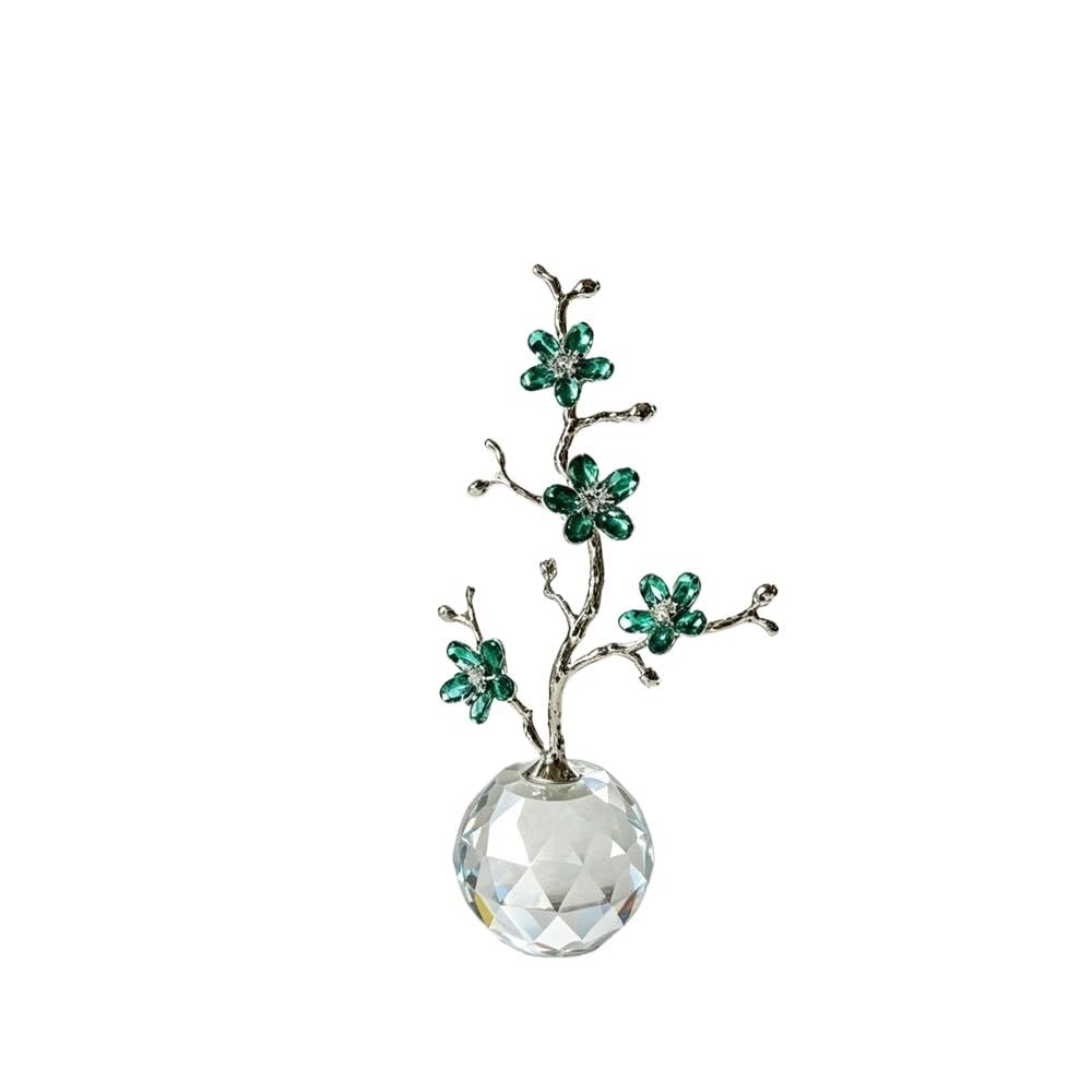 Huffa Green Crystal Plum Blossom Ornament Home Desktop Decoration Craft Gift
