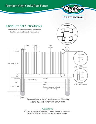 WamBam Traditional 4 by 7-Feet Premium Yard and Pool Vinyl Fence Panel with Post and Cap - Thumbnail 7