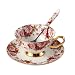 Bone China Ceramic Tea Cup Coffee Cup and Saucer,Flower,White And Red