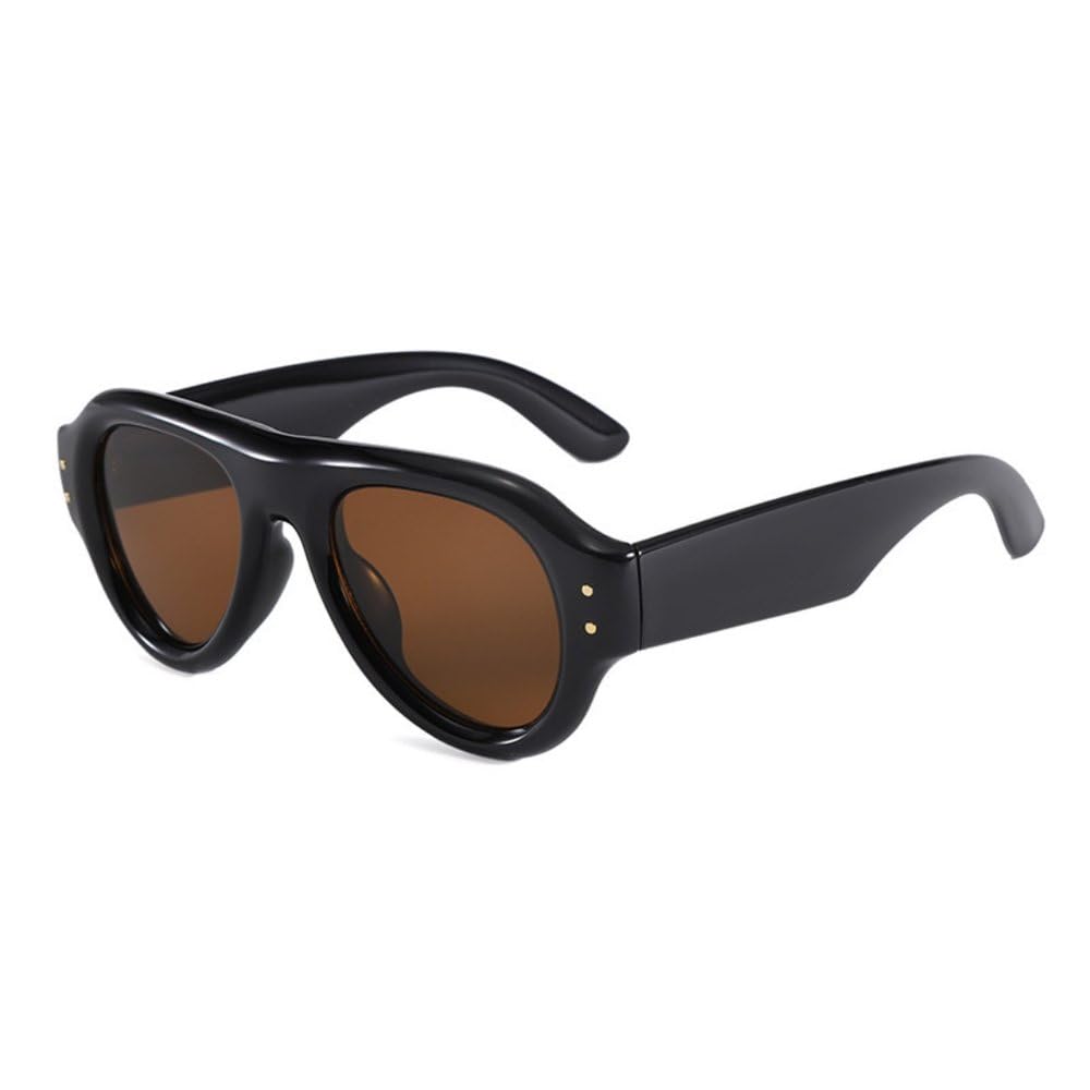 Quadratische Oversize-Sonnenbrille mit farbigem Rahmen im Retro-Stil für Damen und Herren. UV-Schutz für den Außenbereich. Hochwertige, trendige Sonnenbrille mit schwarzem Tee-Finish.