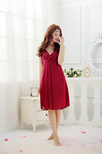 Bininbox Women's Sexy Robe Night Gown Two-Piece Suit Lace Sleepwear (Free Size, Wine) #TOP5