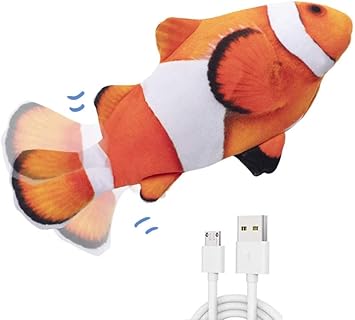 24x7 eMall Automatic Jumping Electric Clown Fish Cat Toys for Kittens, Wagging Fish Tail Toy, Cat Plush Toy,Cat Toy,Catnip Toy, USB Powered,Simulation Catfish Toy