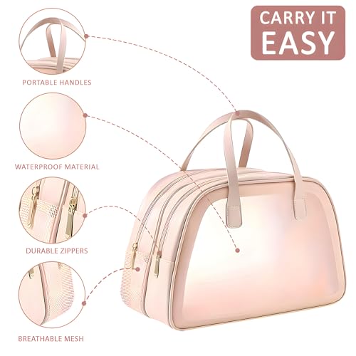 Image of Kuber Industries Pack of 2 Waterproof Skincare /Cosmetic Bag for Women | Space-Saving Makeup & Travel Toiletry Pouch | Aesthetic Vanity Kit & Wash Bag for Girls | YJ-20-PNK | Transparent - Pink