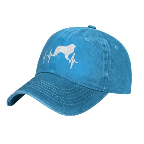 vroos Great Pyrenees Heartbeat Baseball Hat Adjustable for Men Women Vintage Wash Baseball Cap Blue
