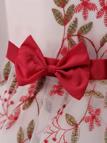 Image of Tagas Girls' Knee-Length Dress|Elegant Floral Embroidered Baby Girl Party Dress with Bow|Soft Net Layered Frock for Birthday, Wedding & Festive Occasions|Comfortable & Stylish