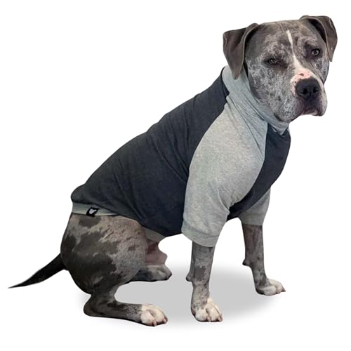 Tooth & Honey Large Dog Pullover Shirt – Breathable Cotton & Spandex with Full Underbelly Coverage – Dark & Light Grey Summer Dog Shirt for Allergy Relief (XX-Large)