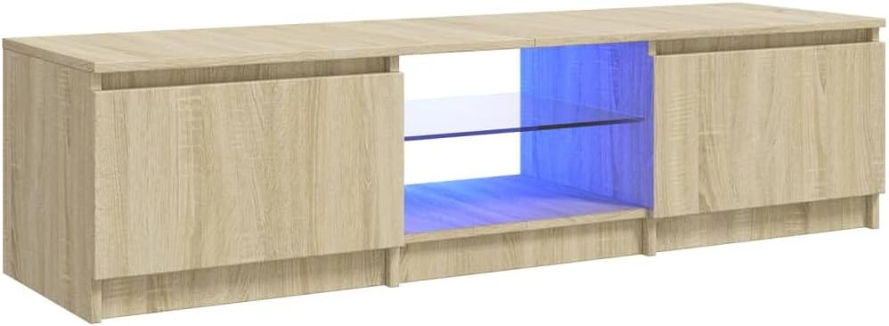 vidaXL TV Cabinet with LED Lights Indoor Furniture Bedroom TV Stand Living Room Entertainment Centre Hifi Cabinet 140x40x35.5 cm Sonoma Oak