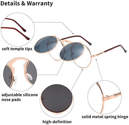 Retro Round 80's Flip Up Steampunk Sunglasses Mirror Vintage Circle Sun Glasses Eyewear for Men Women3