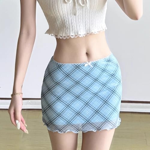 Y2k Skirts for Women Trendy 2025 Preppy Skirt Mini Gingham Mesh Streetwear Summer Coquette Clothes3