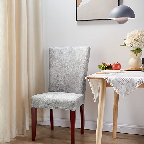Evetis Dining Room Chair Covers Set Of 6, Removable Washable Stretch Parsons Seat Slipcover Protector For Dining Room, Hotel, Kitchen (Glacier Silver, 6 Pack) #TOP6