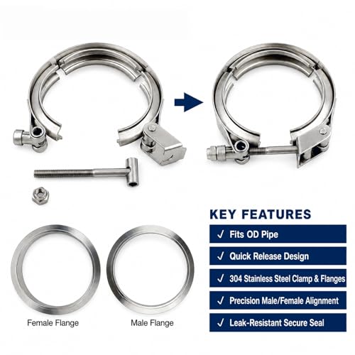 ROADFORMER 5 Inch V Band Clamp with Male Female Flanges, 304 Stainless Steel Quick Release Exhaust Clamp for 5" OD Pipe, Turbo Downpipe Muffler Intercooler Piping, 2 Pack - Image 6