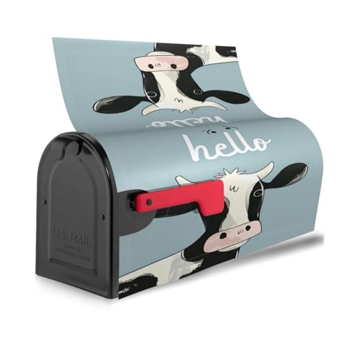 Image of Dujiea Cute Cow Hello Mailbox Wrap, Waterproof Magnetic Post Box Cover - Large Size 25.5 inch L x 21 inch W - Garden Yard Outside Farmhouse Home Decor