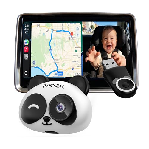 MINIX CA520 Wireless CarPlay Baby Kamera fürs Auto 1080P HD Baby Monitor Rücksitz mit Nachtsicht 150 Weitwinkel & Plug & Play Kabelloser CarPlay Adapter für iPhone (iOS 10+)
