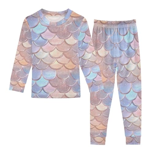ALAZA Beautiful Mermaid Scale Pajamas Long Sleeve Sleepwear 2-Piece Pajama Set