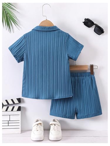 Image of SweatyRocks Boy's 2 Piece Summer Vacation Outfits Short Sleeve Collar Button Down Shirt and Shorts Clothing Set