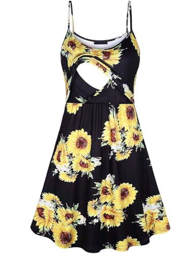 Image of connche Floral Maternity Summer Dress Spaghetti Strap Nursing Breastfeeding