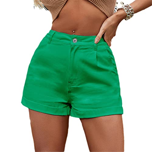 Short en jean droit taille haute vert pour femme taille S